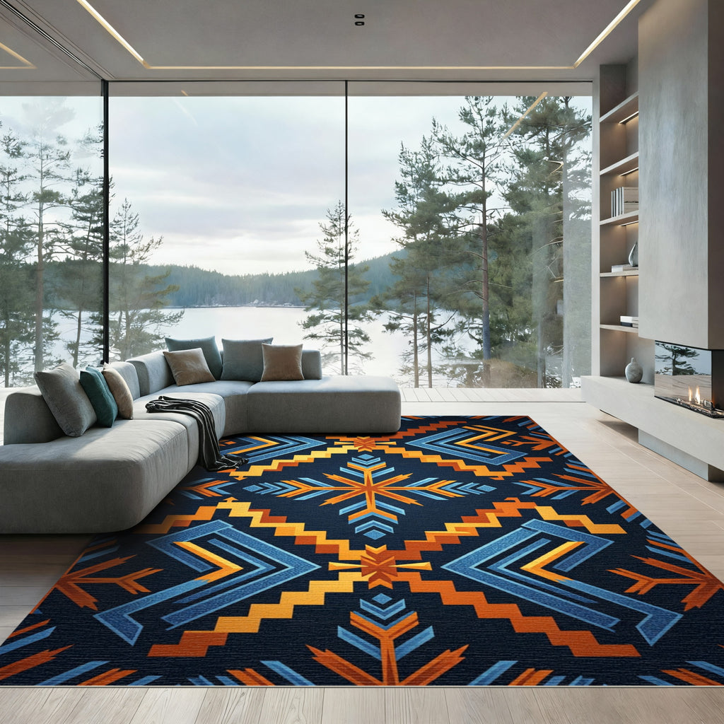 Blue Orange Geometric Arrows Rug