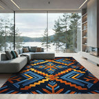 Blue Orange Geometric Arrows Rug