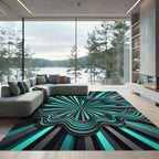 Cyan and Charcoal Abstract Wave Radiance Rug