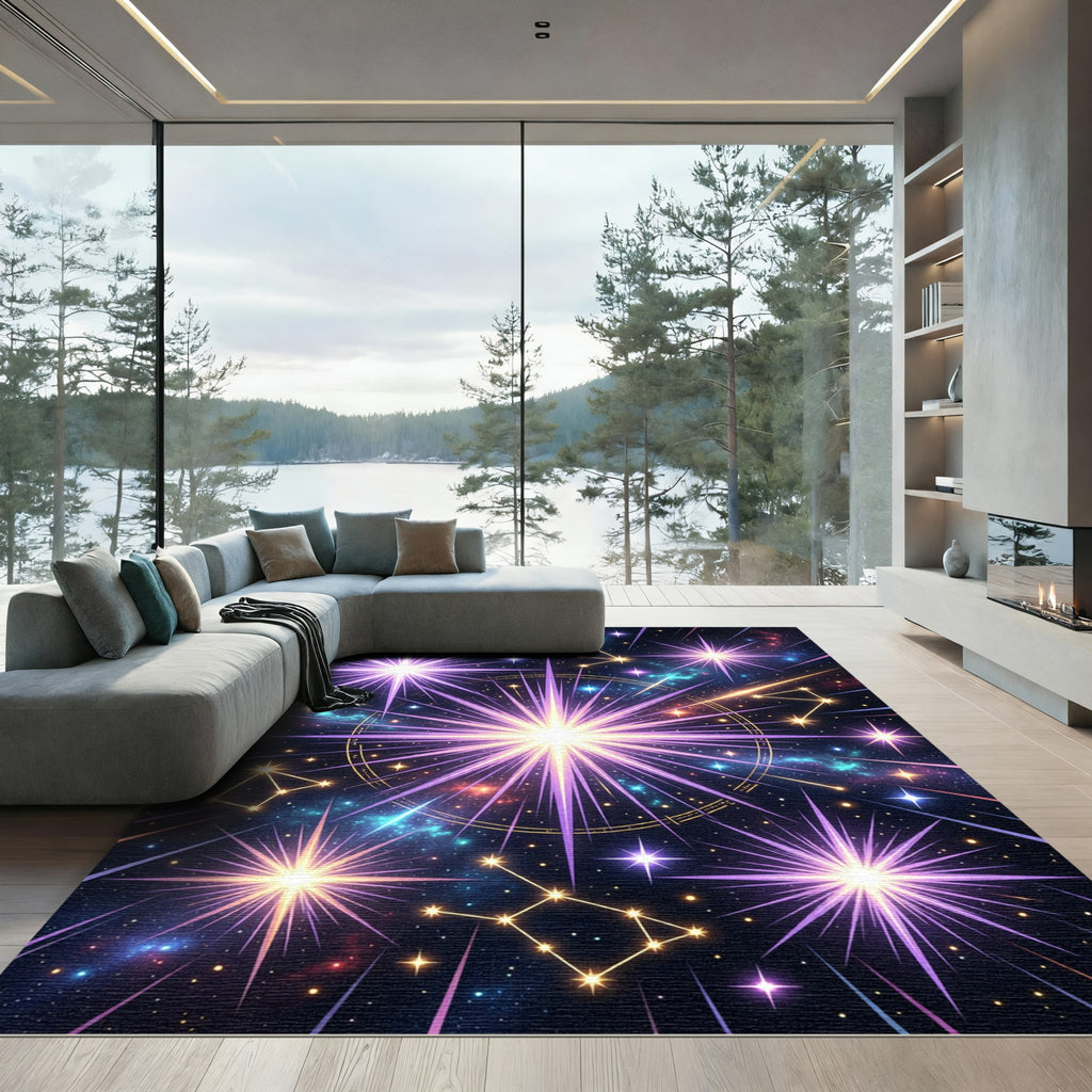 Purple Cosmic Starburst Constellation Rug