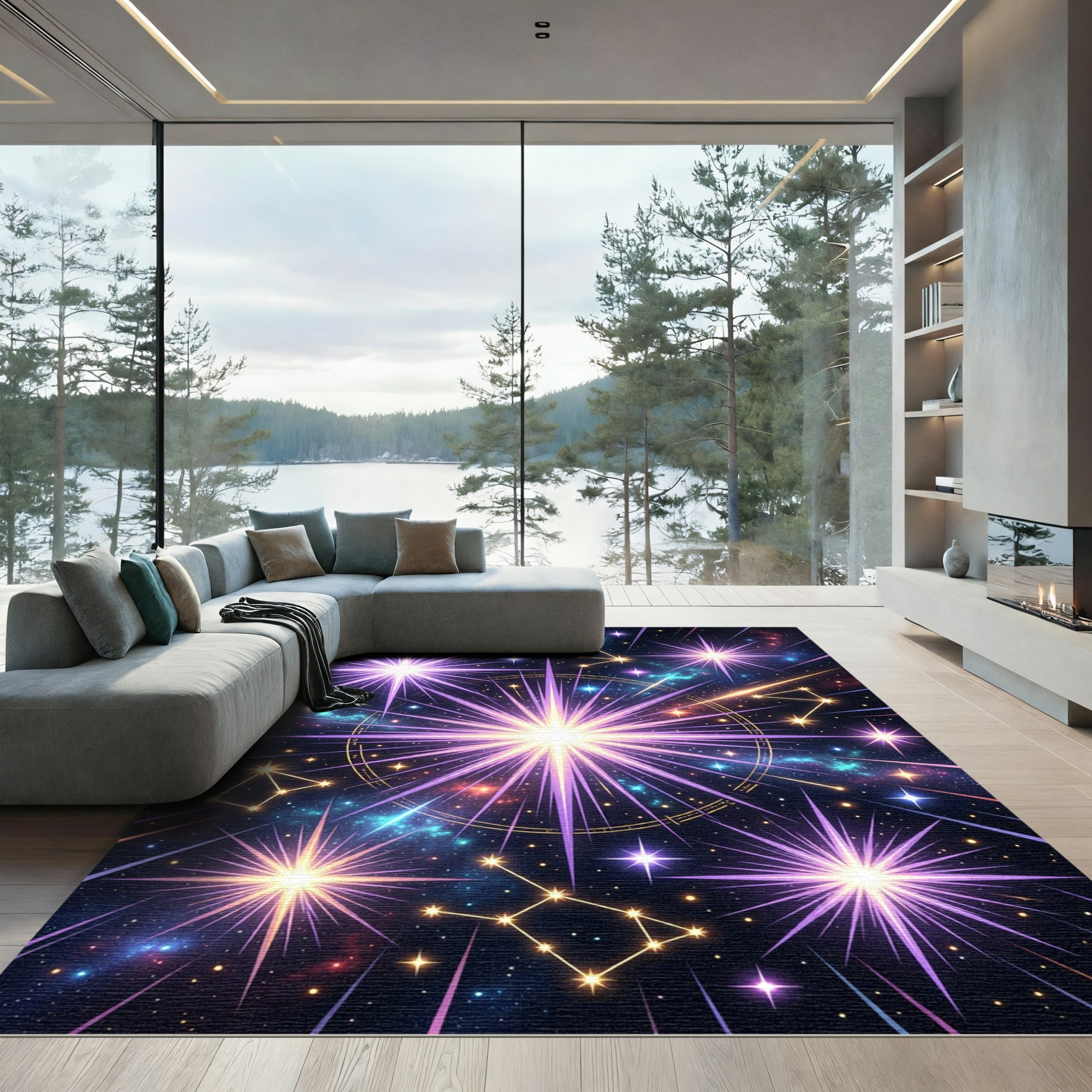Purple Cosmic Starburst Constellation Rug