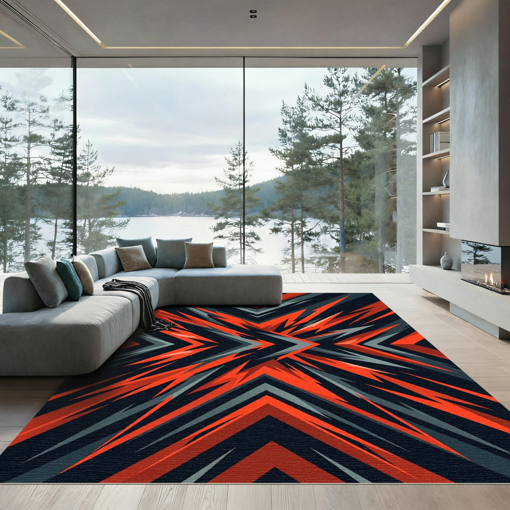 Dynamic Red And Charcoal Angular Abstract Rug