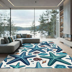 Teal Starfish and Seashell Coastal Ocean Rug