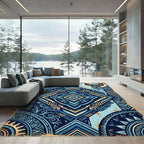 Midnight Blue Geometric Tribal Medallion Rug