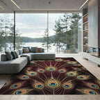 Opulent Midnight Golden Peacock Feather Rug