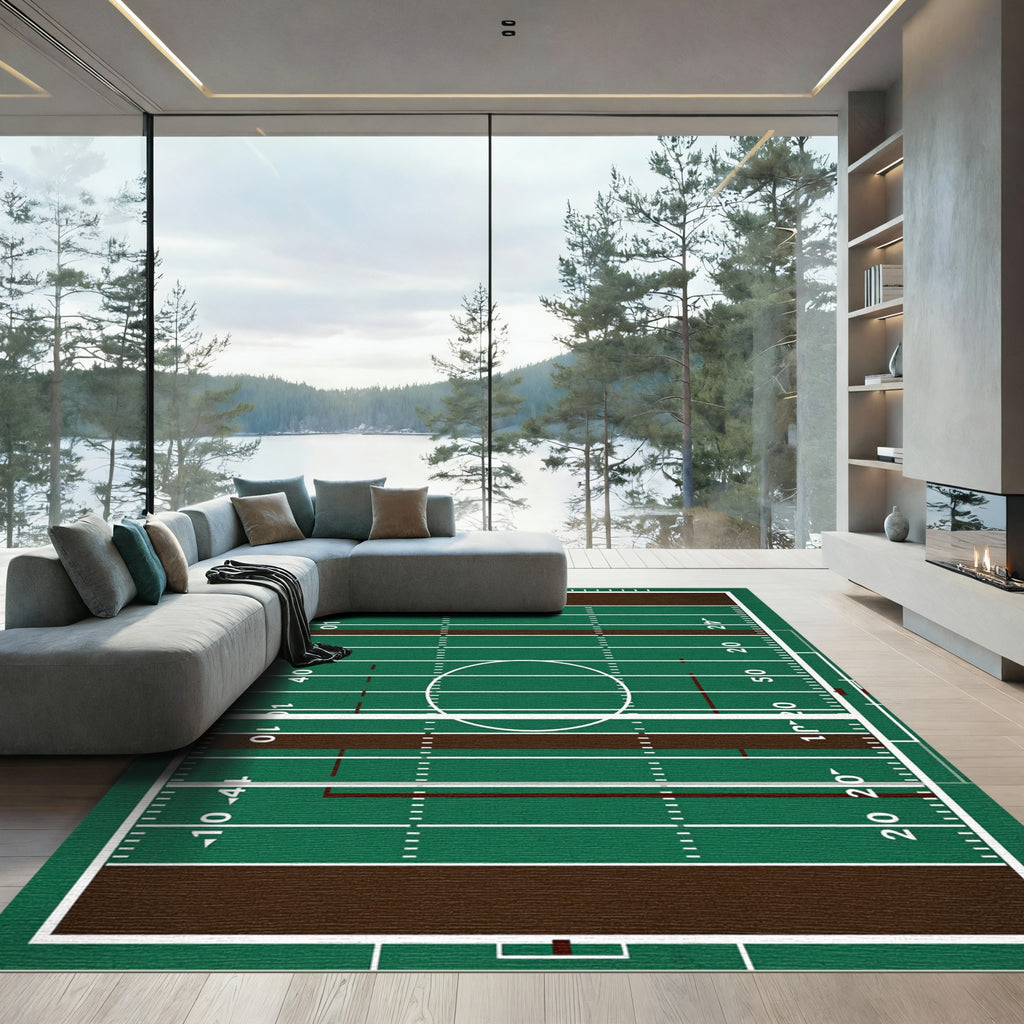 Green Football Field Gridiron Graphic Rug