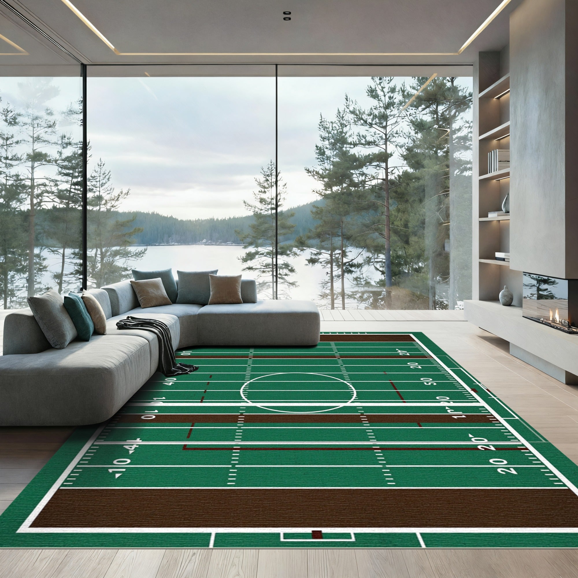 Green Football Field Gridiron Graphic Rug