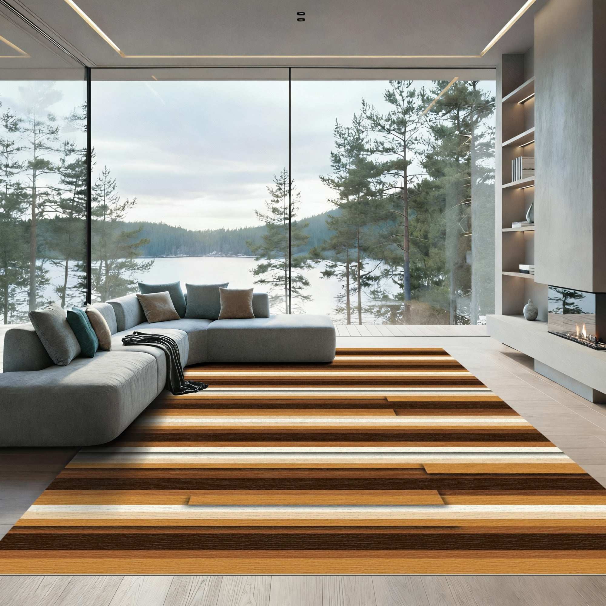 Earthy Tones Striped Layered Look Rug