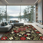 Deep Red Floral Botanical Garden Rug