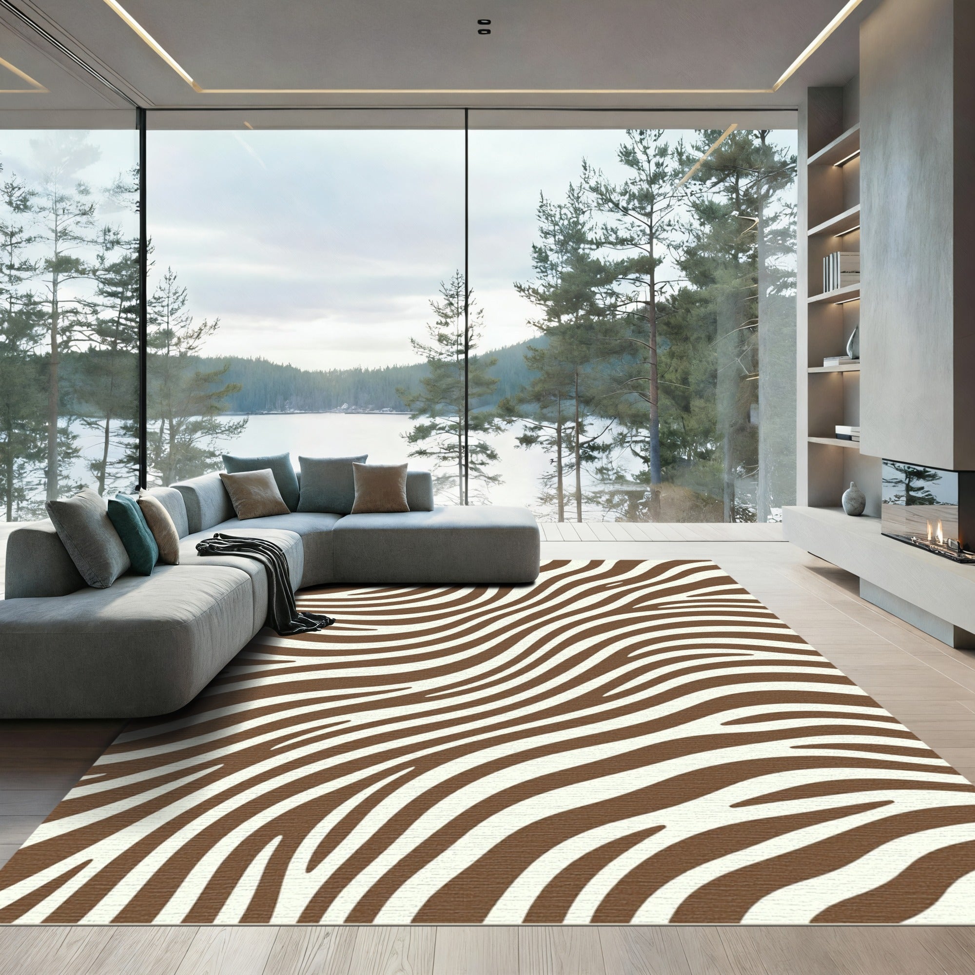 Modern Brown Zebra Wavy Stripe Rug