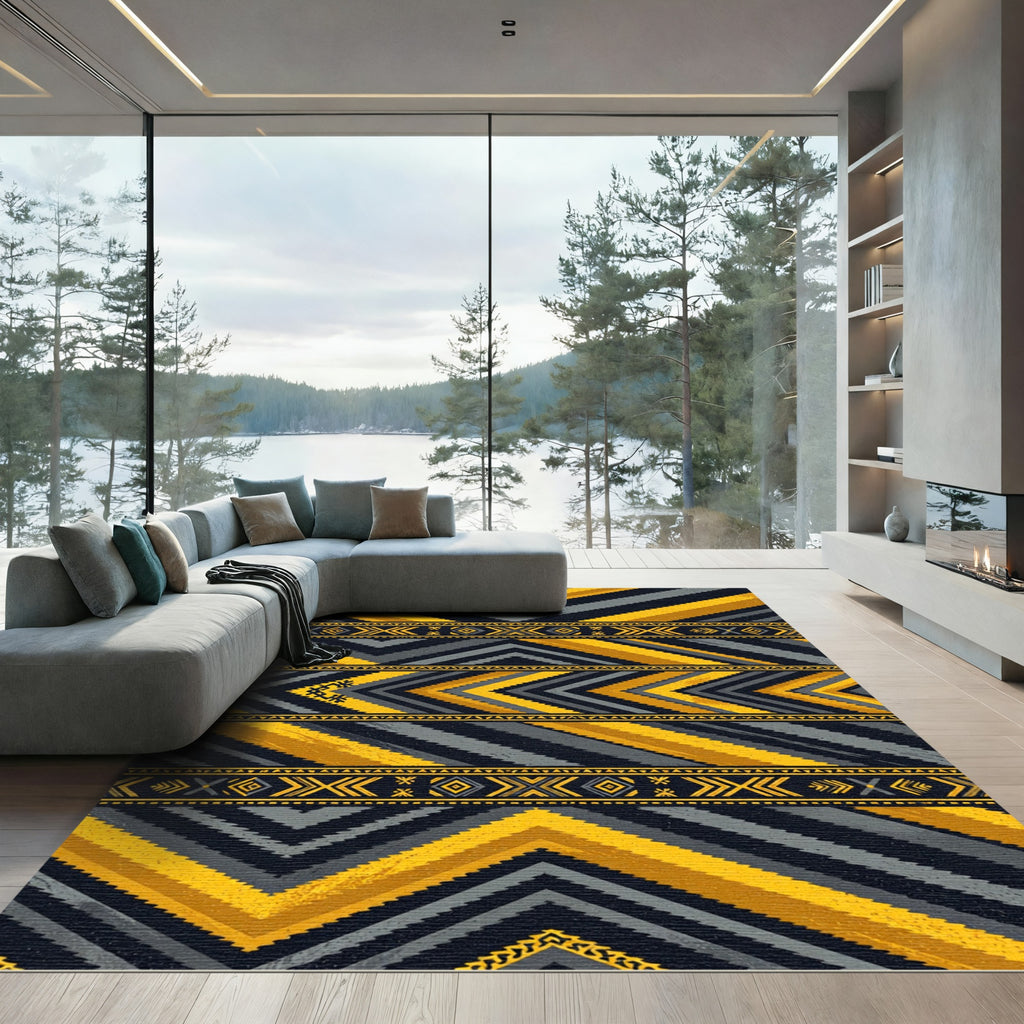 Yellow Gray Tribal Chevron Band Rug