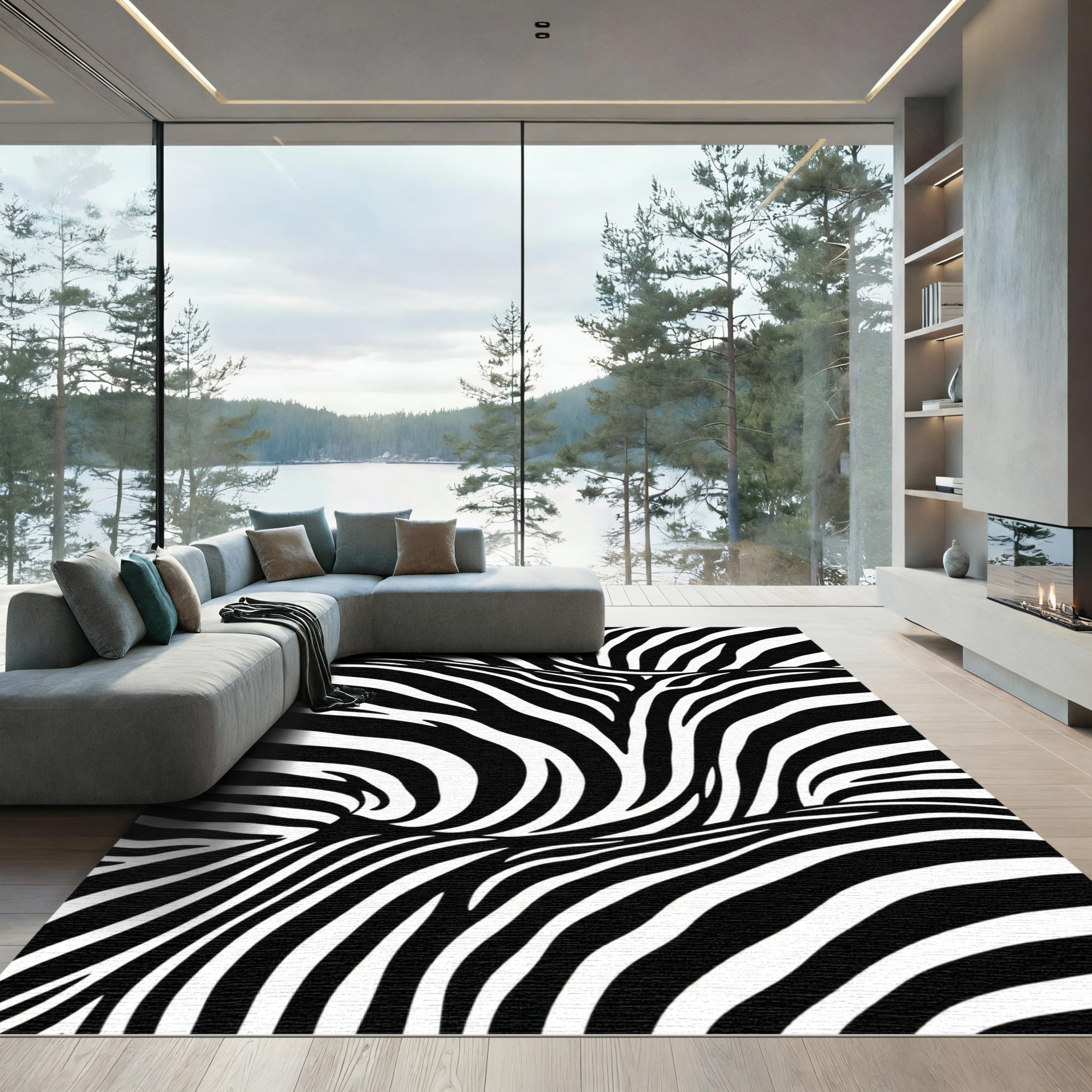 Bold Monochrome Zebra Wave Rug