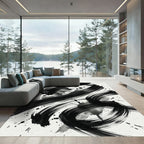 Bold Black Ink Brushstroke Splatter Rug