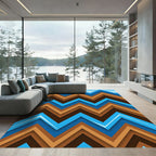 Modern Blue and Brown Zigzag Wave Rug