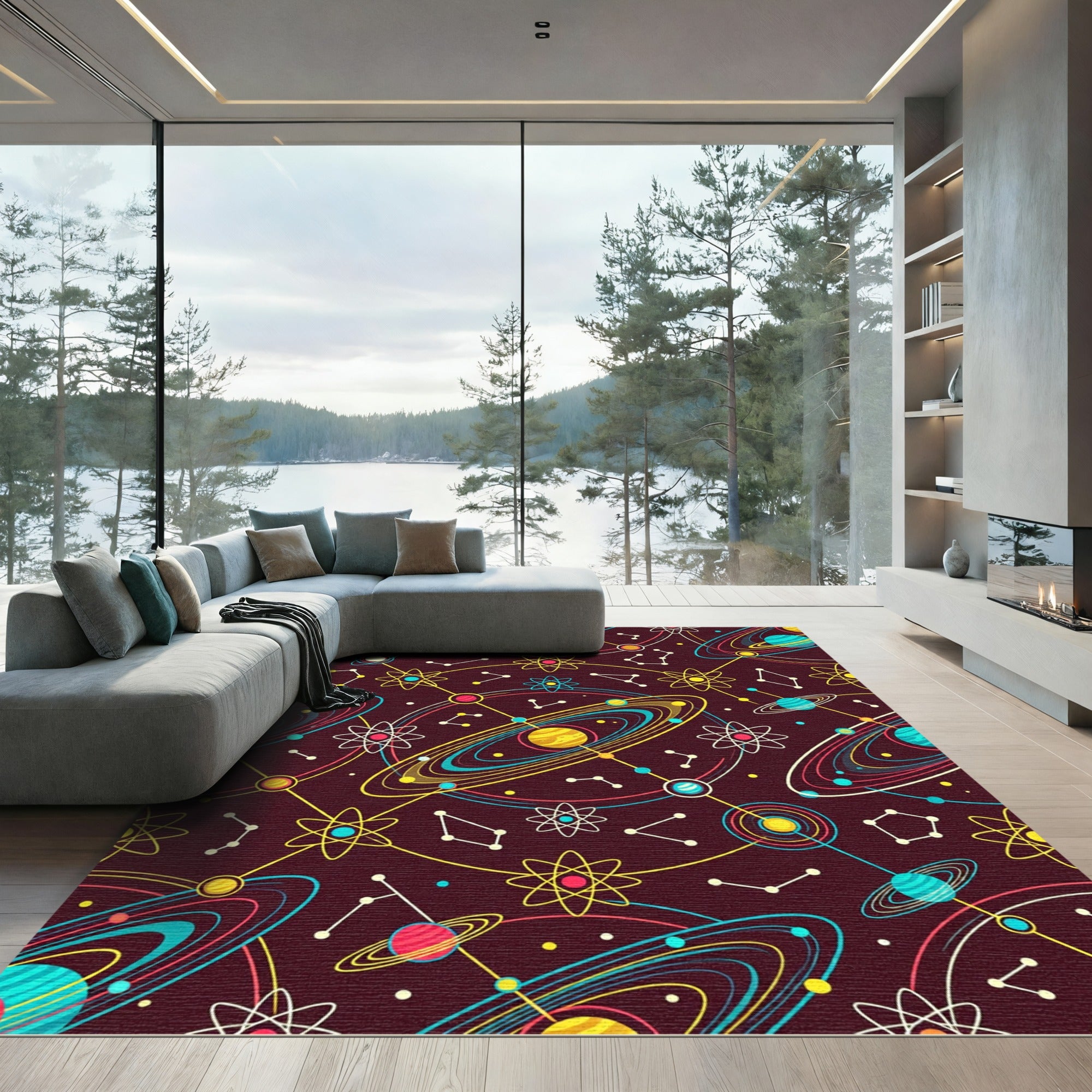 Cosmic Celestial Rings and Atoms Rug