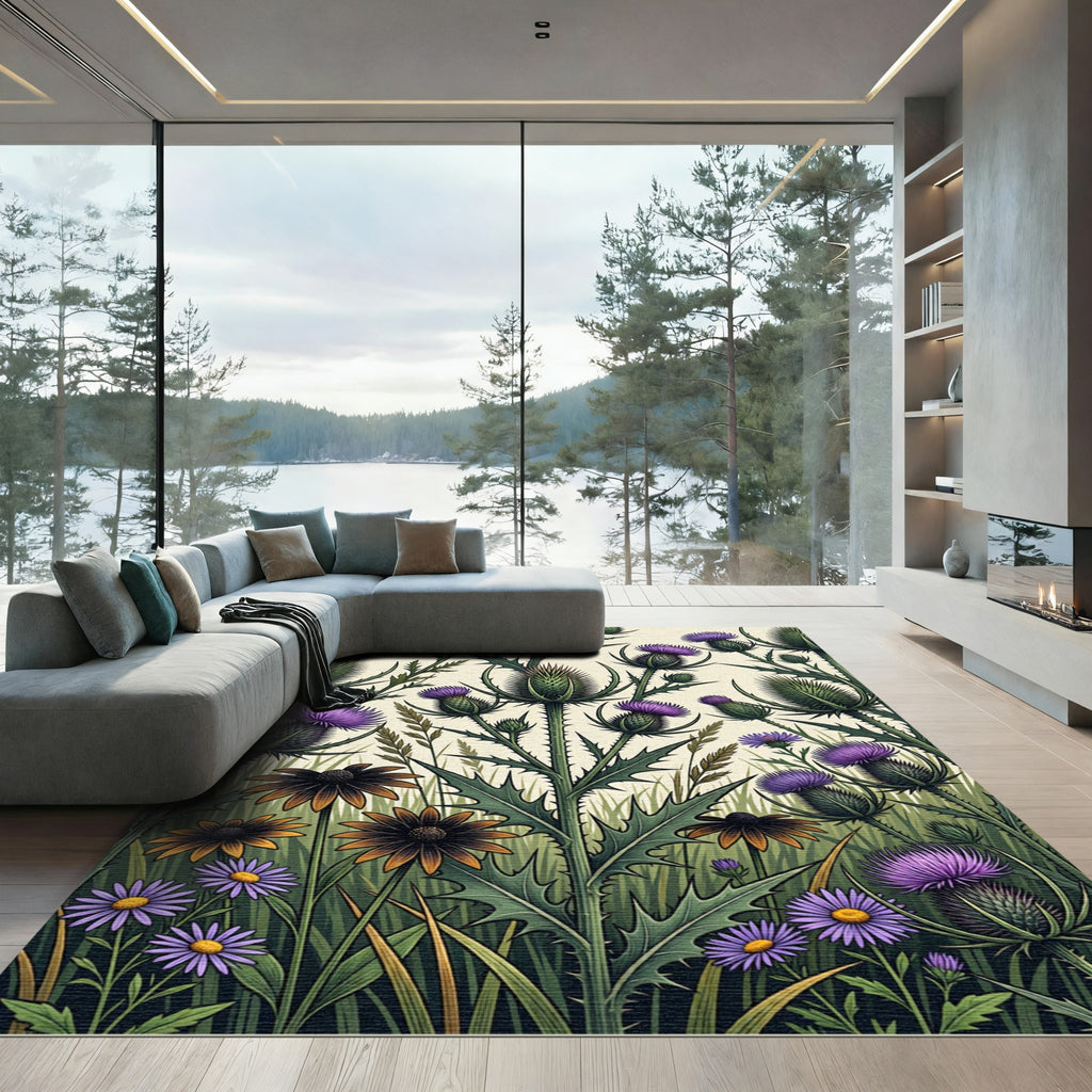 Wild Purple Thistle Meadow Floral Rug