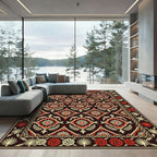Crimson Gold Fish Floral Chain Border Rug