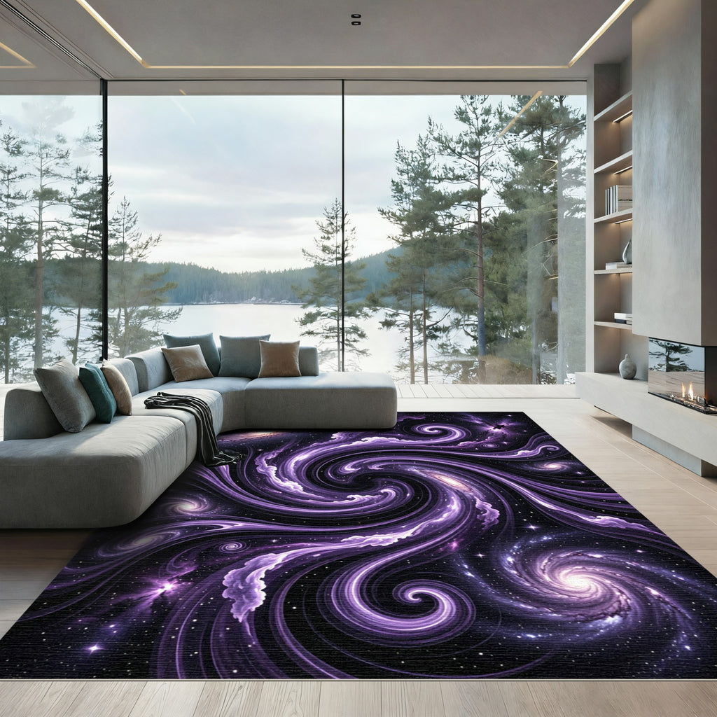 Cosmic Violet Swirling Galaxy Nebula Rug