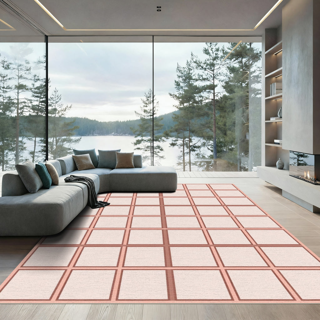 Minimalist Pink Grid Square Rug