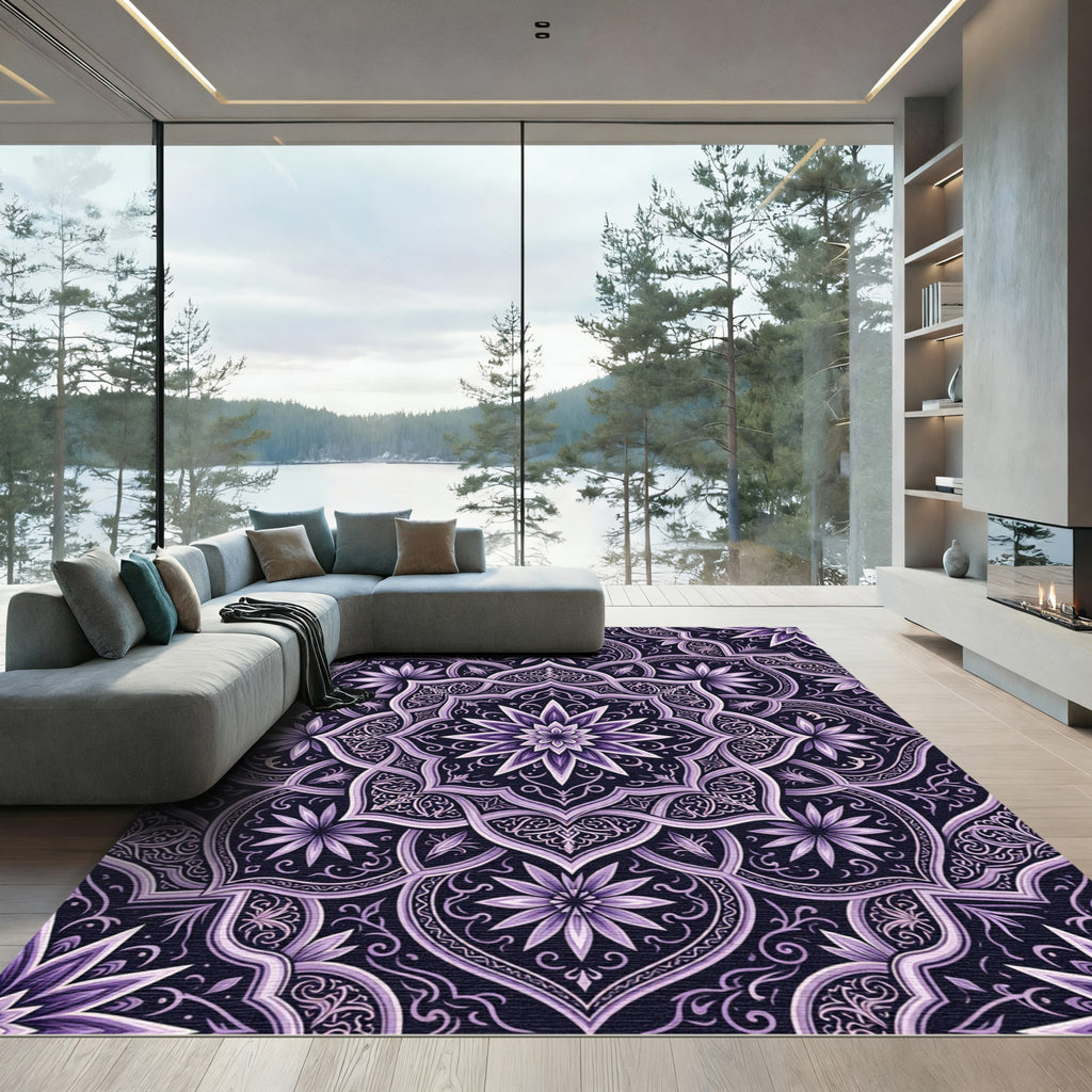 Deep Purple Floral Mandala Composition Rug