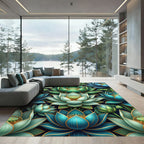 Golden Outline Teal Lotus Garden Rug