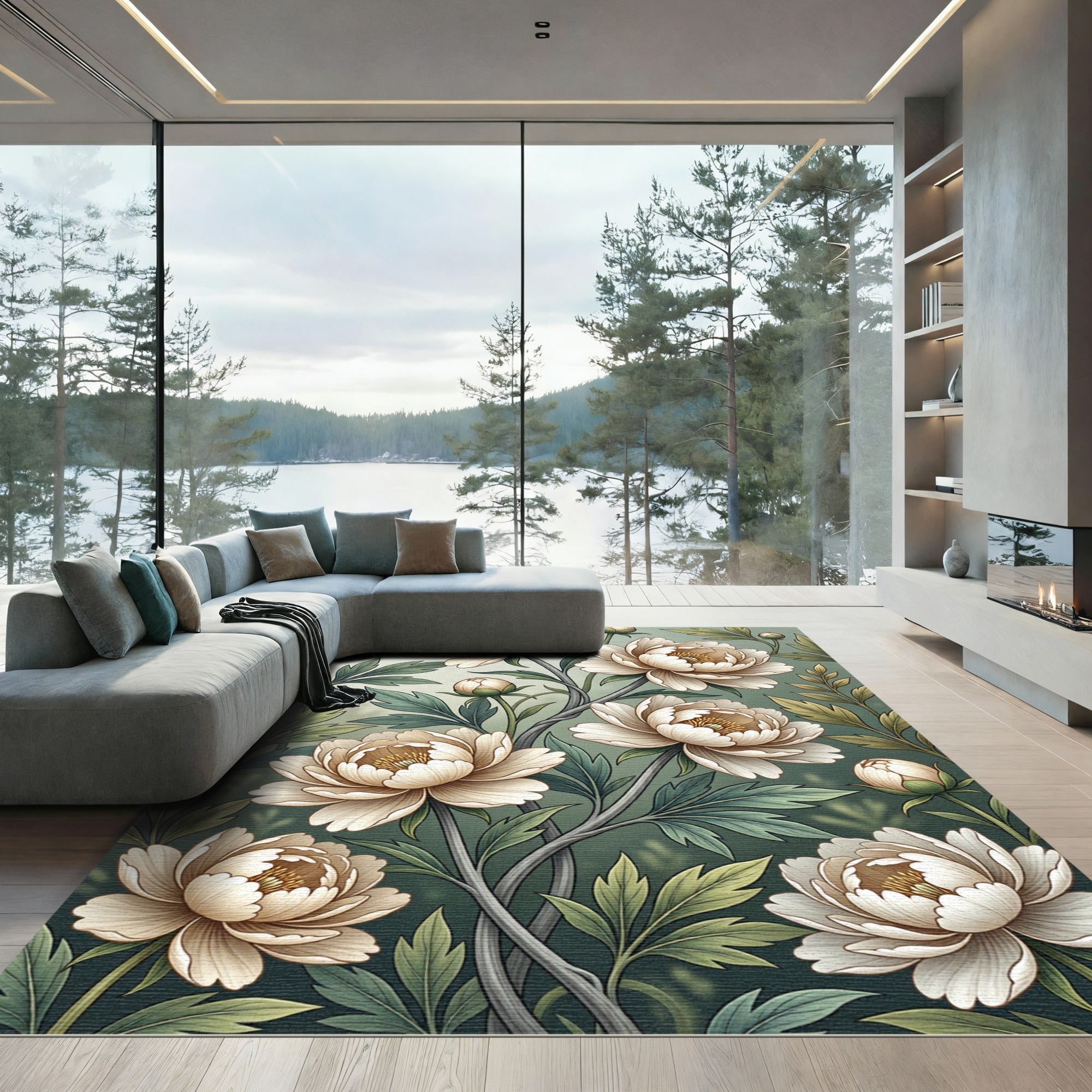 Elegant Cream Peony Botanical Garden Rug