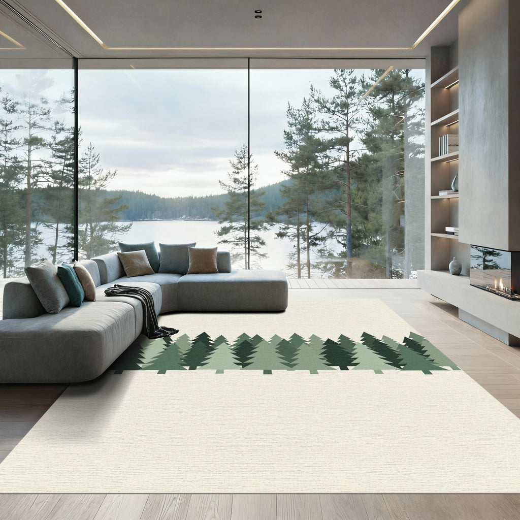 Minimalist Forest Pine Tree Woodland Rug