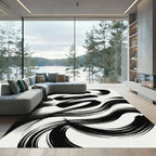 Minimalist Black and White Brushstroke Rug