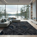 Dark Stone Arabesque Floral Trellis Rug