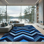 Deep Blue Chevron Geometric Zigzag Rug