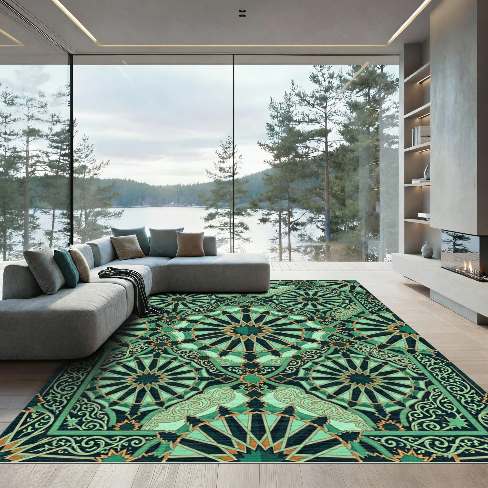 Deep Teal Ornate Geometric Star Rug