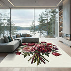 Lush Crimson Tulip Peony Bouquet Rug