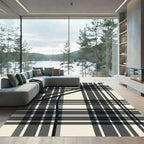 Modern Minimalist Black and White Plaid Rug