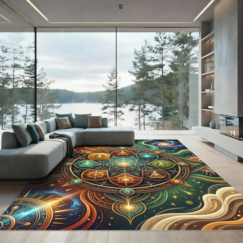 Celestial Golden Mandala Cosmic Enlightenment Rug