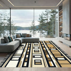 Warm Neutral Earthy Geometric Stripe Rug