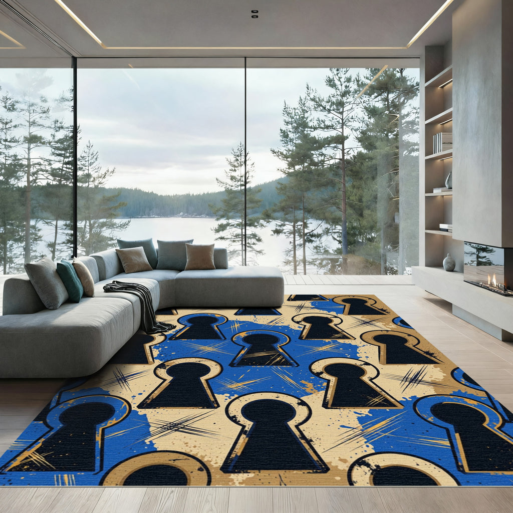 Keyhole Art With Blue Splatter Rug
