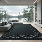Dark Gray Braided Rope Border Rug