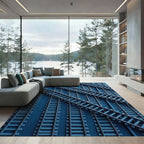 Modern Navy Industrial Railway Crossings Rug