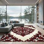Crimson Baroque Scrollwork Ornate Medallion Rug