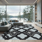 Ornate Black Quatrefoil Lattice Rug