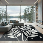 Monochromatic Botanical Abstract Leaf Art Rug