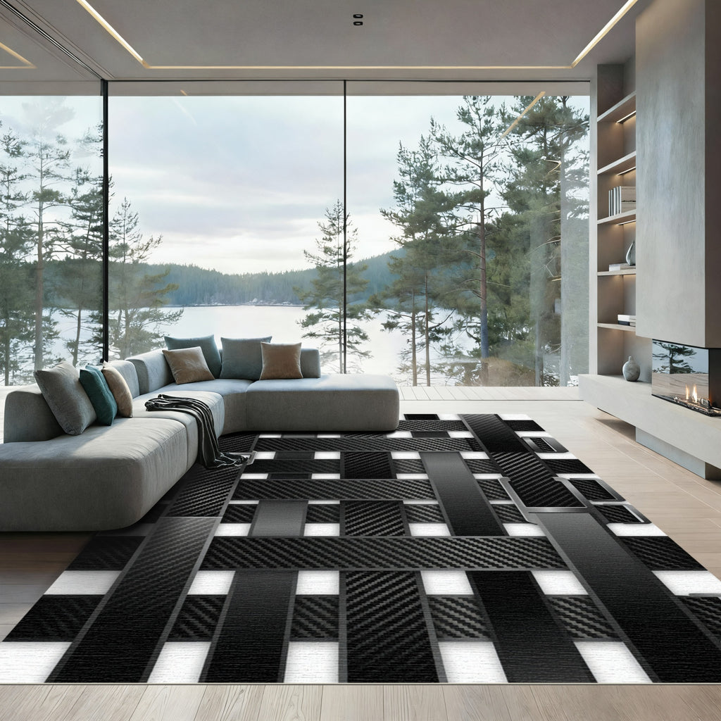 Black Carbon Fiber Weave Straps Rug