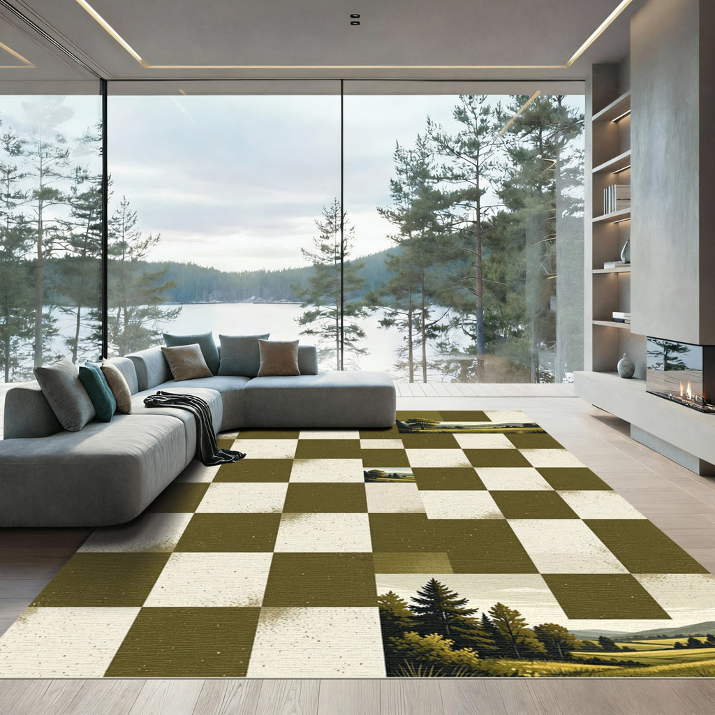 Checkerboard Nature Landscape Rug