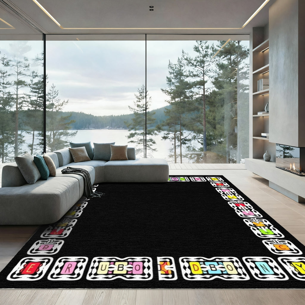 Colorful Alphabet Border Geometric Rug