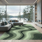 Modern Sage Green Layered Wave Rug