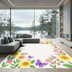 Vibrant Yellow Pink Floral Butterfly Garden Rug