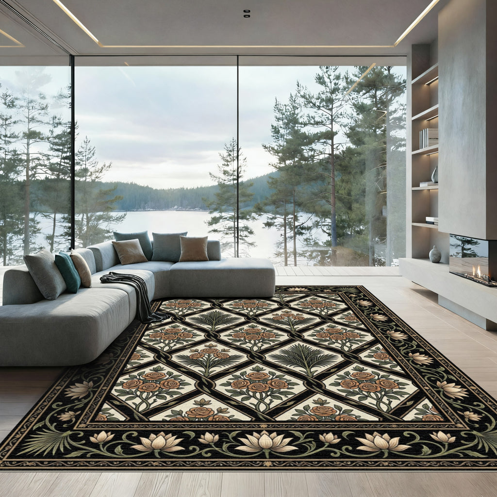 Traditional Tan Rose Garden Medallion Rug