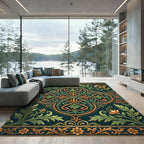 Elegant Ornate Emerald Gold Floral Medallion Rug