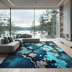 Cracked Ocean Blue Abstract Shattered Rug