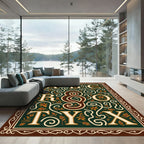 Ornate Green Capital Letters Floral Rug